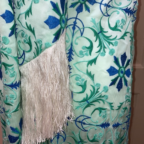 MESTIZA NY sz M Pamplona Patterned mint/cream halter dress long length w/fringe - Picture 10 of 10